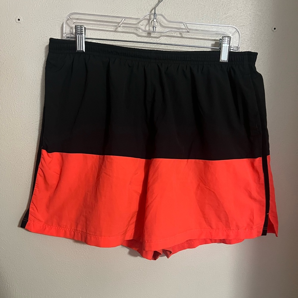NIKE Classic Standard Split Volley Short Swim Trunks Black Neon Orange Men's XL